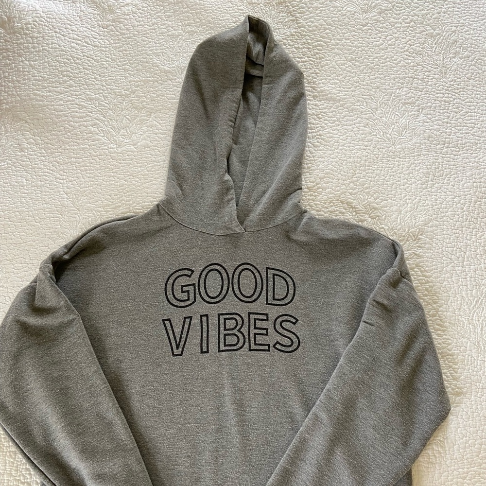 Marked Reunited Clothing. Grey hoody Good Vibes
